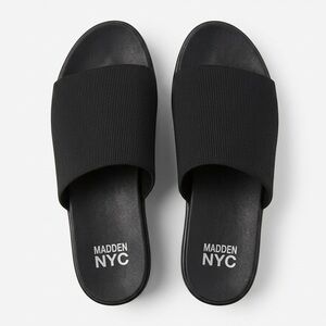 Madden NYC Black Platform Slides Size 9